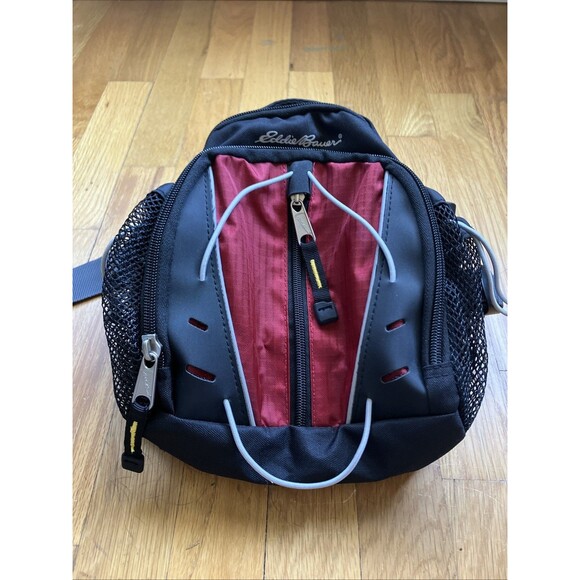 Eddie Bauer Hiking Waist Hip Back Pack Fanny Bag 9 x 9 x 4 Black Red - Picture 1 of 4